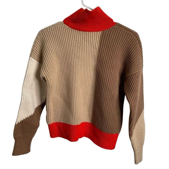 BOSS HUGO BOSS Womens Falisha Turtleneck Sweater S Colorblock Wool Chunky Knit - Picture 2 of 4